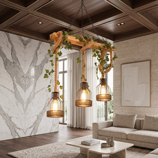 Wooden Beam Three Light Pendant Light Fixture | Dravique