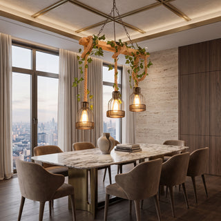 Wooden Beam Three Light Pendant Light Fixture | Dravique
