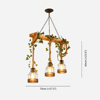Wooden Beam Three Light Pendant Light Fixture | Dravique