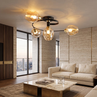 Vintage Glass Globe Semi Flush Ceiling Chandelier Light | Caldorin