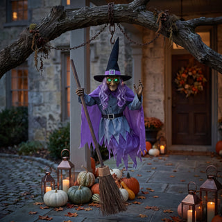 Flying Halloween Witch Decoration With Light Effects | Glenwood