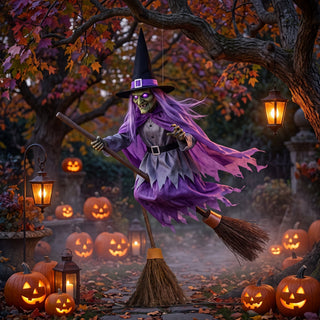 Flying Halloween Witch Decoration With Light Effects | Glenwood