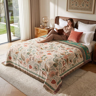 Boho Floral Cotton Decorative Throw Blanket | Parker
