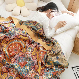 Boho Oriental Pattern Cotton Throw Blanket for Home | Whitaker