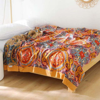 Boho Oriental Pattern Cotton Throw Blanket for Home | Whitaker