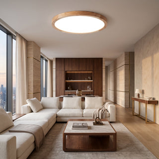 Round Wood Grain LED Flush Mount Ceiling Light | Virello