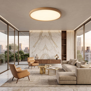 Round Wood Grain LED Flush Mount Ceiling Light | Virello