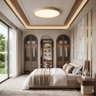Round Wood Grain LED Flush Mount Ceiling Light | Virello