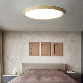 Round Wood Grain LED Flush Mount Ceiling Light | Virello