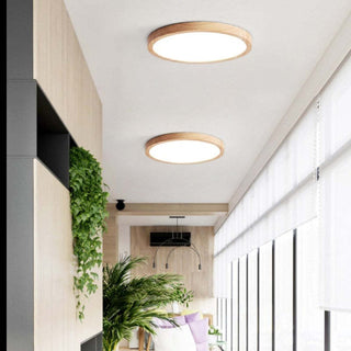 Round Wood Grain LED Flush Mount Ceiling Light | Virello