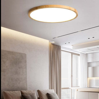 Round Wood Grain LED Flush Mount Ceiling Light | Virello