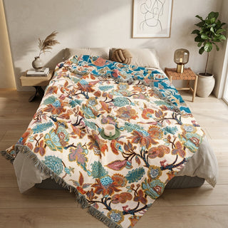 Floral Pattern Fringed Decorative Throw Blanket Sofa Cover | Warren
