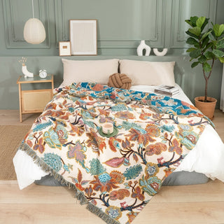 Floral Pattern Fringed Decorative Throw Blanket Sofa Cover | Warren