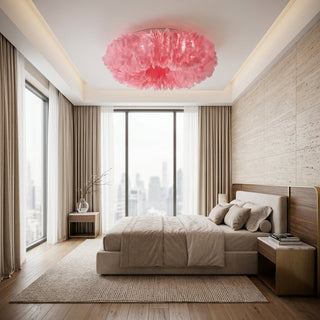 Nordic White Feather Bedroom Flush Mount Ceiling Light | Elowenna