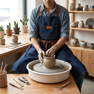 Adjustable Pottery Denim Apron With Split Leg Design And Mud Retaining Pockets | Greyhall