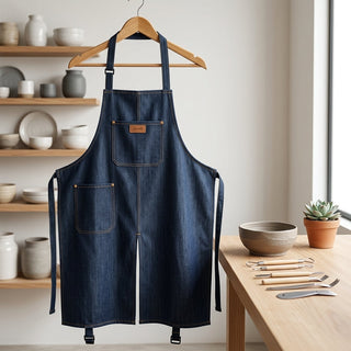 Adjustable Pottery Denim Apron With Split Leg Design And Mud Retaining Pockets | Greyhall