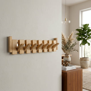 Wooden Wall Coat Rack Multiple Folding Hooks Compact Entryway Organizer | Crosby