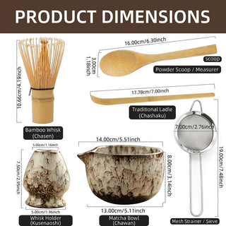 Ceramic Matcha Tea Set with Bamboo Whisk 6 Piece Japanese Bowls | Forrester