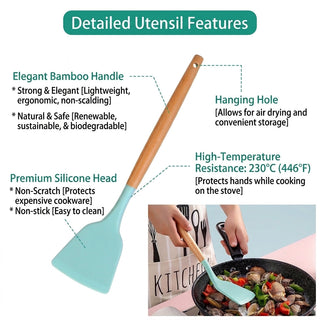 Non Scratch Silicone Cooking Utensils 11 Piece Set With Wood Handles | Lennox