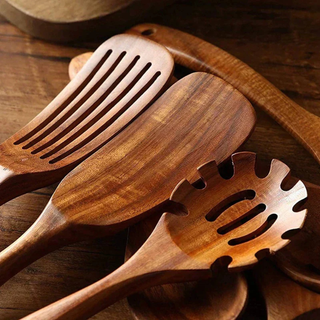 Teak Wood Kitchen Utensil 7 Piece Set With Sustainable Material And Ergonomic Design | Sterling