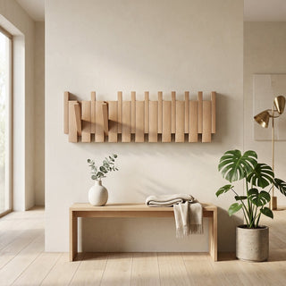 Handmade Piano Design Wall Hanger Foldable Hooks Wooden Storage Organizer | Farley