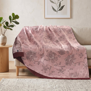 Floral Jacquard Cotton Summer Bed Throw Blanket | Whitmore