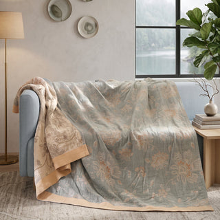 Floral Jacquard Cotton Summer Bed Throw Blanket | Whitmore