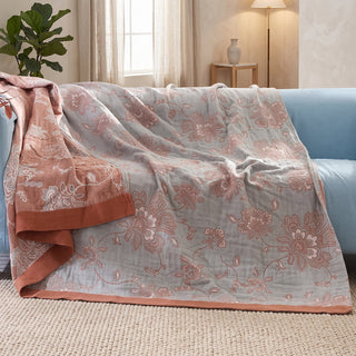 Floral Jacquard Cotton Summer Bed Throw Blanket | Whitmore