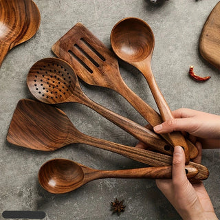 Natural Teak Wood Kitchen Utensil Set – 5, 7 or 10 Pieces | Teakora
