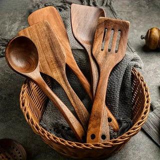 Natural Teak Wood Kitchen Utensil Set – 5, 7 or 10 Pieces | Teakora