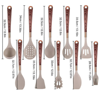 Silicone Kitchen Utensil Set With Wooden Handle Cooking Tools | Harrowyn