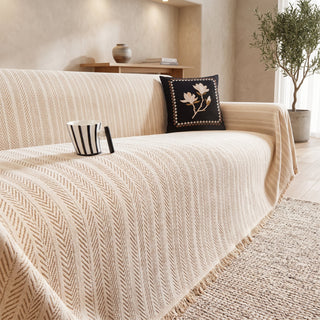 Anti Slip Herringbone Sofa Cover With Fringed Design | Arlington