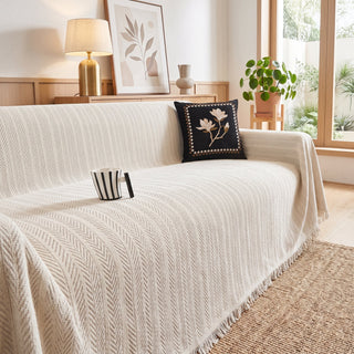 Anti Slip Herringbone Sofa Cover With Fringed Design | Arlington