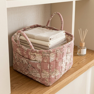 Floral Storage Basket with Cotton Carry Handles for Home Organisation | Eastcroft
