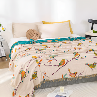 Colorful Bird Pattern Muslin Throw Blanket | Avenlora