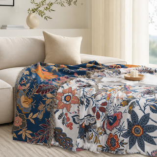 Floral Fringed Multi Purpose Sofa Throw Blanket | Ashbury