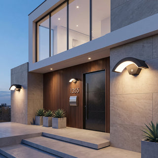 Curved LED Motion Sensor Outdoor Wall Light Fixture | Arvenza