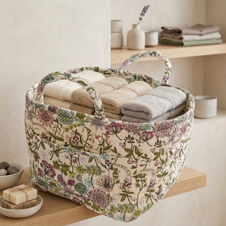 Floral Storage Basket with Cotton Carry Handles for Home Organisation | Eastcroft