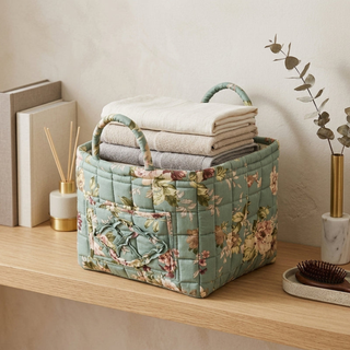 Floral Storage Basket with Cotton Carry Handles for Home Organisation | Eastcroft