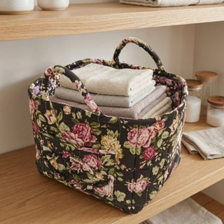 Floral Storage Basket with Cotton Carry Handles for Home Organisation | Eastcroft