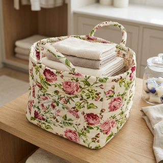 Floral Storage Basket with Cotton Carry Handles for Home Organisation | Eastcroft