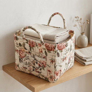 Floral Storage Basket with Cotton Carry Handles for Home Organisation | Eastcroft