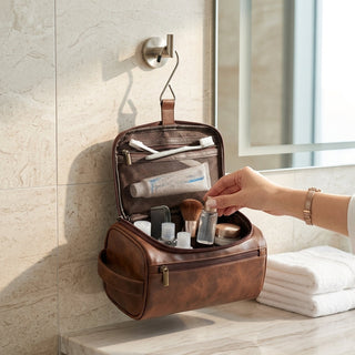Compact Travel Cosmetic Bag Multiple Compartments Metal Hanging Hook | Dalton