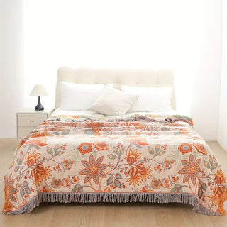Floral Jacquard Fringed Multi Purpose Throw Blanket | Thalorin