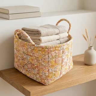 Floral Storage Basket with Cotton Carry Handles for Home Organisation | Eastcroft