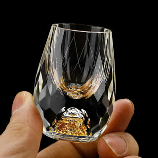 Handmade Crystal Whiskey Glasses With Real Gold Flakes Set Of 2 | Wilcox