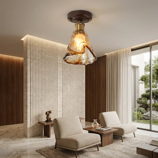 Modern Amber Glass Flush Mount Ceiling Light | Dalton