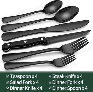 Black Cutlery Set Of 24 Pieces With Dishwasher Safe Stainless Steel | Whitfield