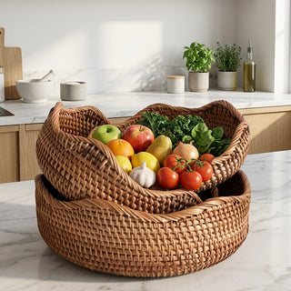 Handwoven Natural Rattan Storage Basket Kitchen Home | Ashbury