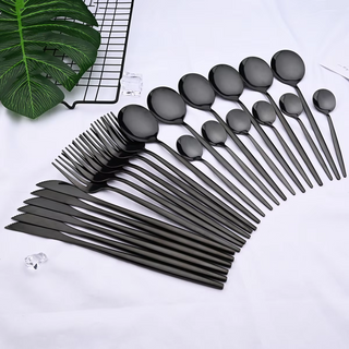Black Cutlery Set Of 24 Pieces With Dishwasher Safe Stainless Steel | Whitfield